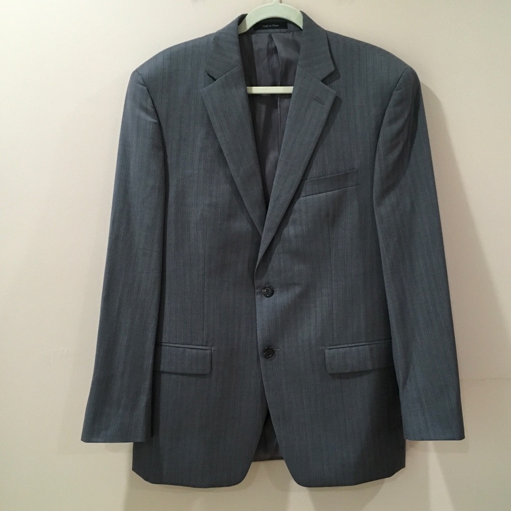 Ralph Lauren Men 42R Grey Wool Blazer Sport Coat Suit Jacket Pinstripe Short